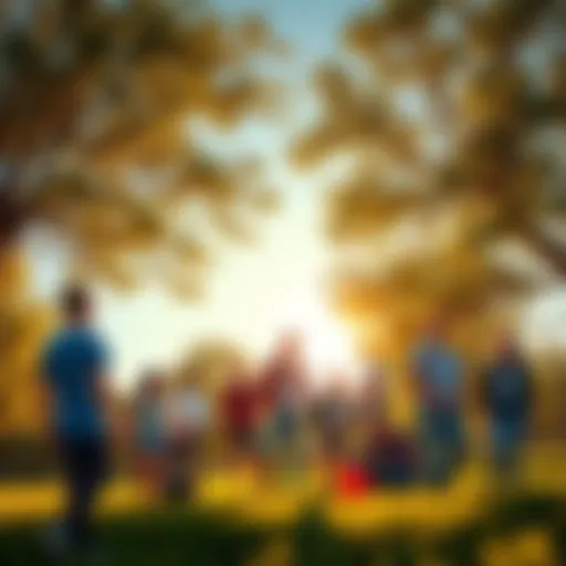 A diverse group of people collaborating in a sunny park, symbolizing hope and progress toward a brighter future.