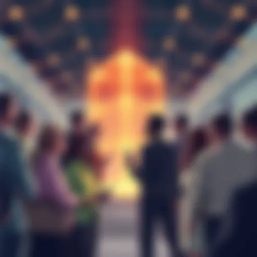 A digital illustration showing diverse people collaborating to manage and control blockchain dynamics in the Qubic network.