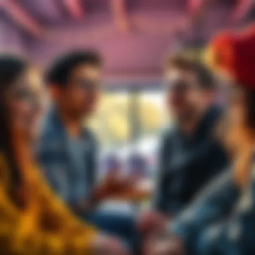 A group of young adults in their 20s sharing stories and experiences, reflecting on their diverse life choices and journeys.