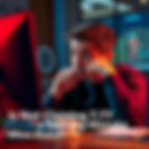 A person with a thoughtful expression sitting in front of a computer, contemplating decisions regarding staked ETH and TCY claims.