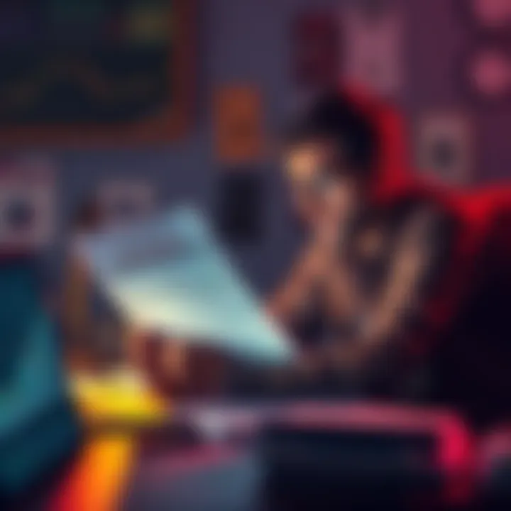 A worried person looking at a tax notice related to cryptocurrency trading while sitting at a desk with a laptop and documents scattered around.
