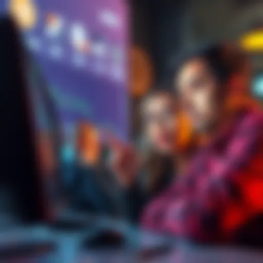 People looking at Bitcoin price discrepancies on a computer screen, with surprised expressions.