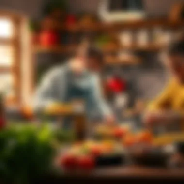 A person preparing a meal with fresh ingredients in a cozy kitchen setting