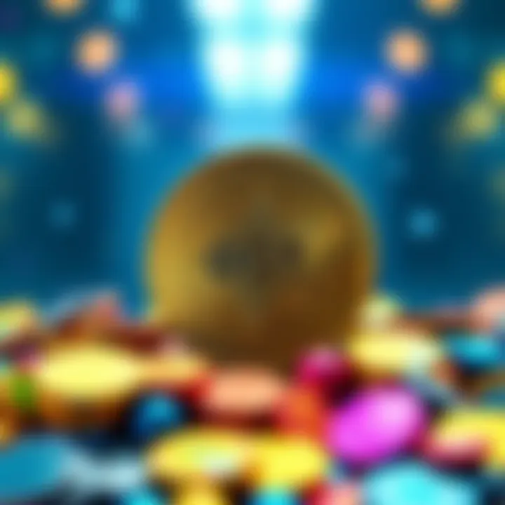 A contrasting view of a digital coin labeled DOT and various colorful meme coins, representing the divide in investment choices.