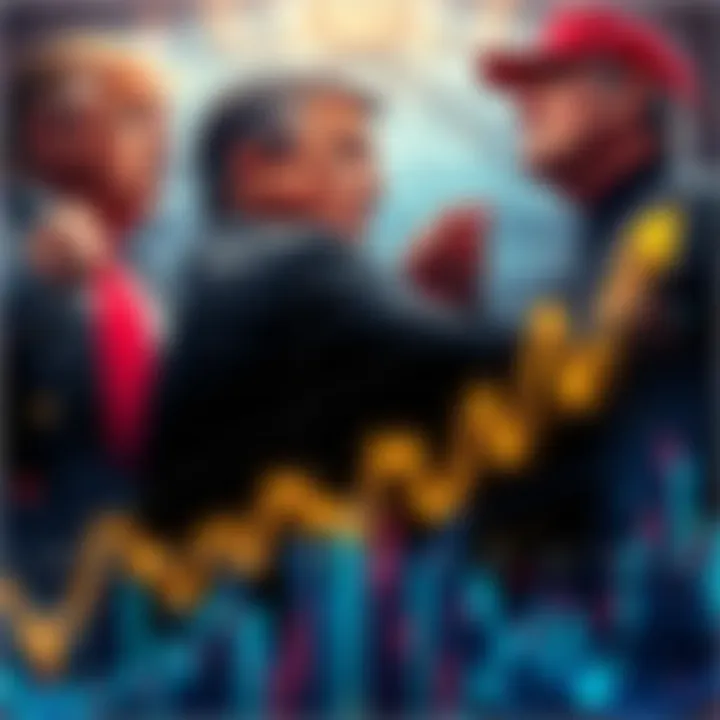 Graph showing a sharp decline in cryptocurrency values with images of Trump and Musk arguing in the background