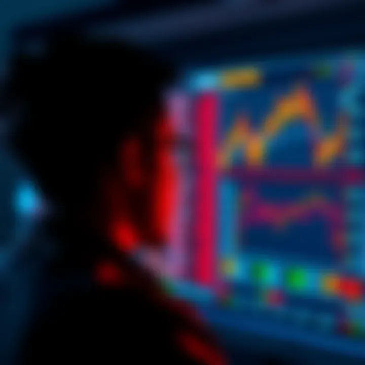 A person looking at a screen with fluctuating crypto exchange rates and graphs, pondering the differences between market prices and exchange rates.