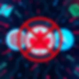 A graphic showing major crypto exchange logos with a 'restricted' sign overlay, symbolizing bans affecting Canadian users.