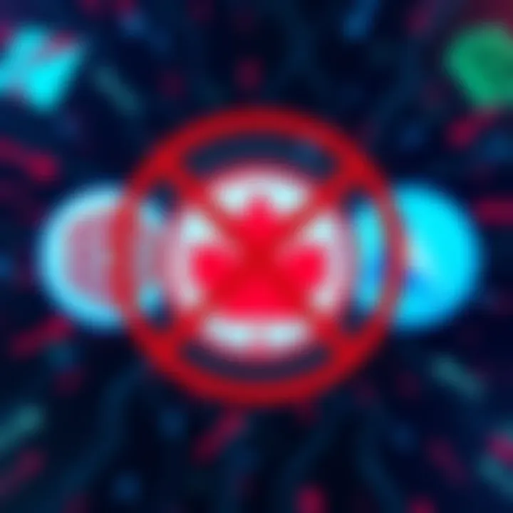 A graphic showing major crypto exchange logos with a 'restricted' sign overlay, symbolizing bans affecting Canadian users.