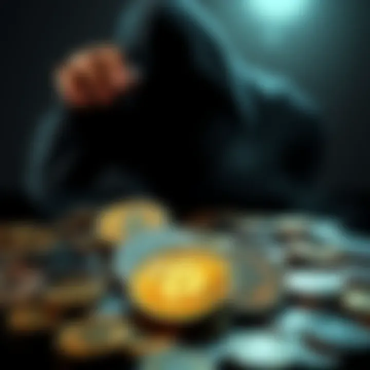 Crypto Heist A representation of stolen cryptocurrency with coins disappearing into shadows