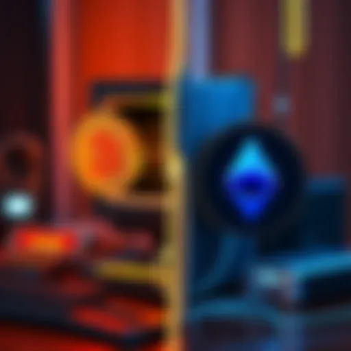 A split image showing early internet tools like a computer and modem on one side and cryptocurrency symbols like Bitcoin and Ethereum on the other side, representing the comparison.