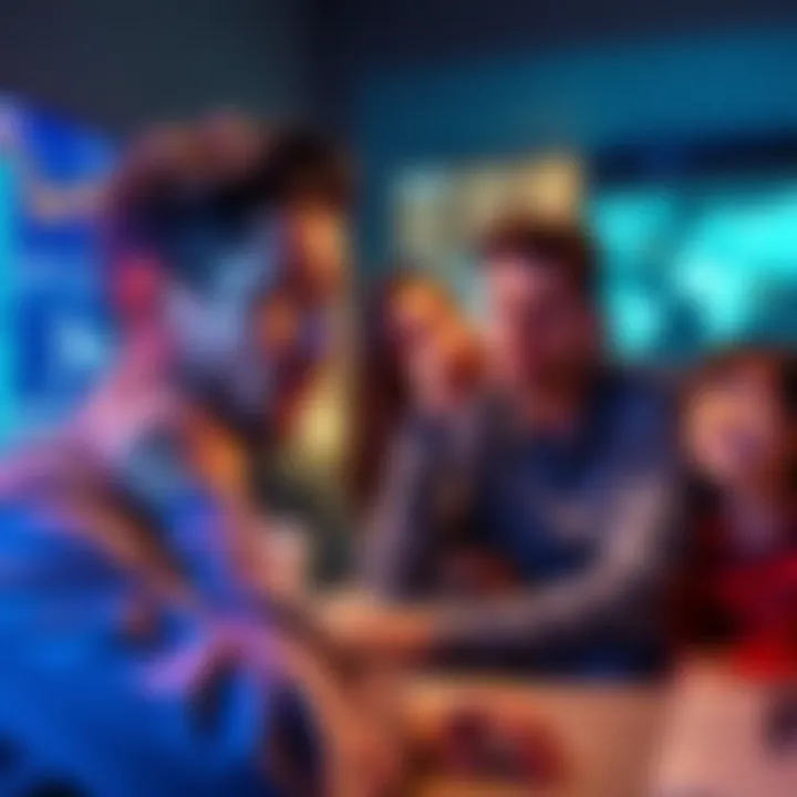 A worried person looking at a computer screen showing rising crypto profits, with a family member smiling in the background.