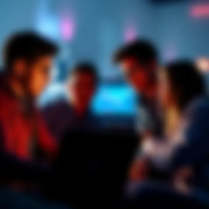 Crypto Investors Watching Video A group of concerned crypto investors watching a video on a laptop, reflecting on market changes.