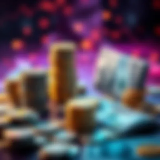 A visual representation of cryptocurrency loans with stacks of coins and dollar bills, highlighting the tension between new opportunities and past failures.