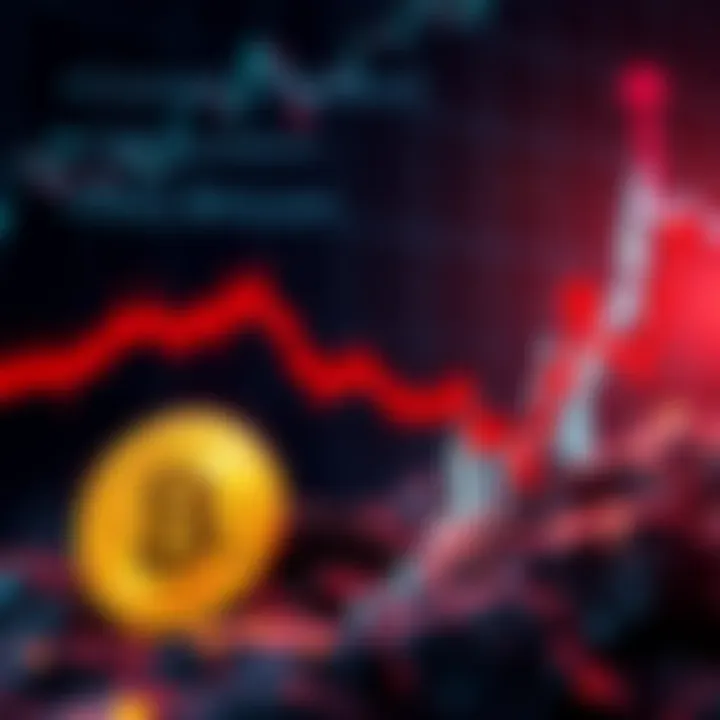 Crypto Market Crash A graphic showing Bitcoin and altcoins sharply declining with red arrows, indicating a market downturn and liquidation impact on traders.