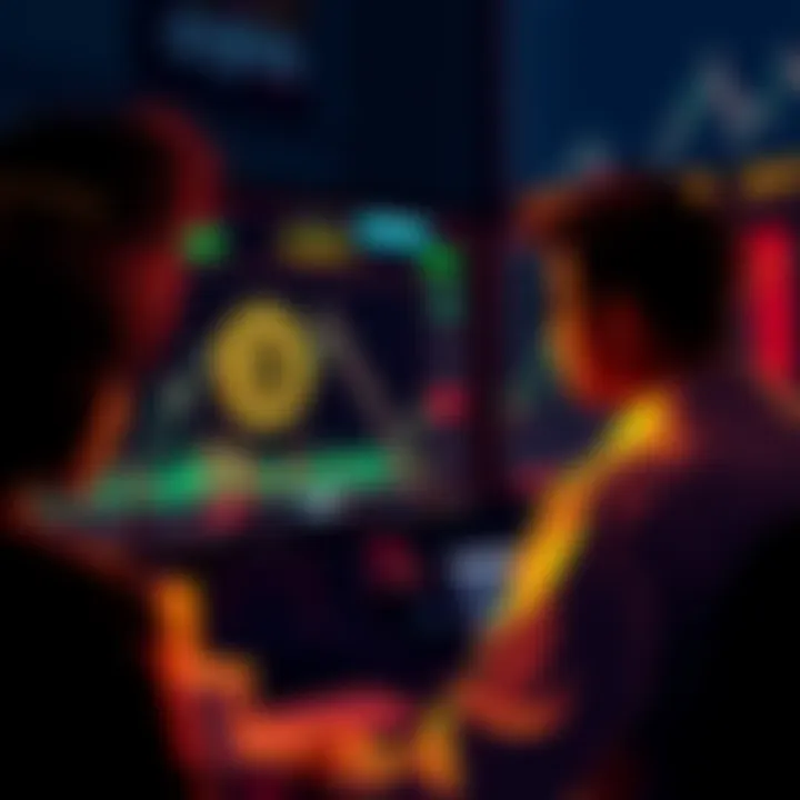 Crypto Market Rollercoaster A person looks stressed while monitoring the Bitcoin price on a computer screen showing upward trends and charts, symbolizing the emotional struggle of selling at a high price.