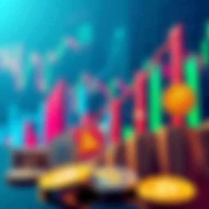 Illustration showing rising cryptocurrency graphs and popular tokens like ADA and SKL with a financial backdrop.