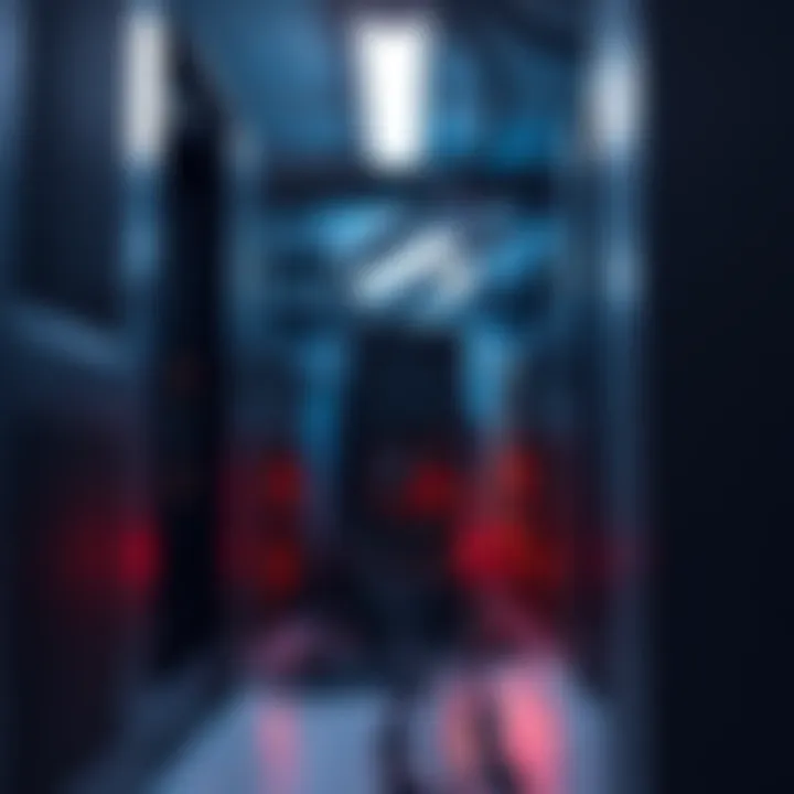A row of cryptocurrency mining rigs set up inside a small IT closet, with wires and cooling fans visible.