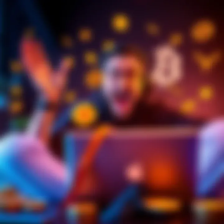 Individual excitedly sharing their BTC, ETH, and XRP investments on a laptop while surrounded by memecoins
