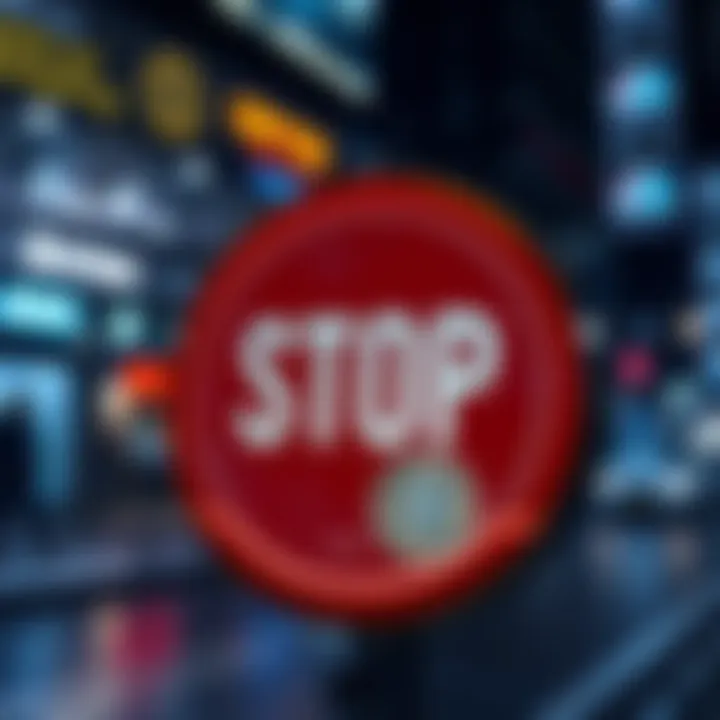 Crypto Purchases Halted in Germany A graphic showing a stop sign and cryptocurrency symbols representing halted transactions in Germany due to new regulations.
