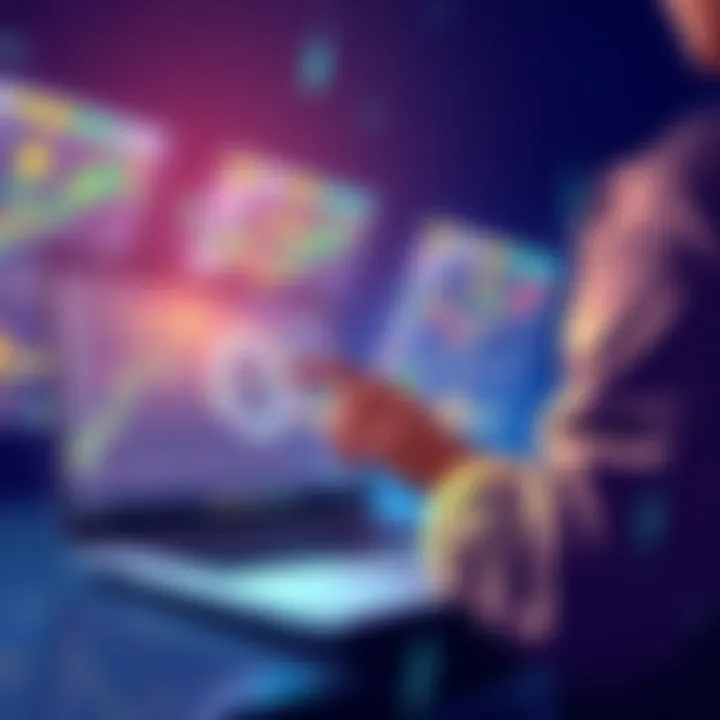 Illustration depicting a person analyzing cryptocurrency charts on a laptop while considering various trading platforms.