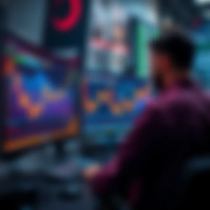 A trader analyzing crypto market data on a screen while considering leverage risks.