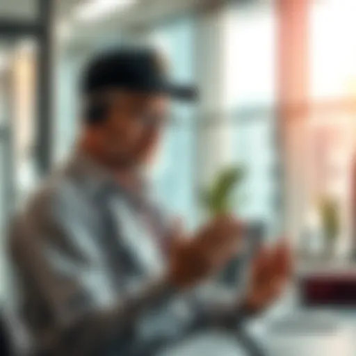 A seasoned cryptocurrency expert talks about practical online transaction use cases in a modern office setting.