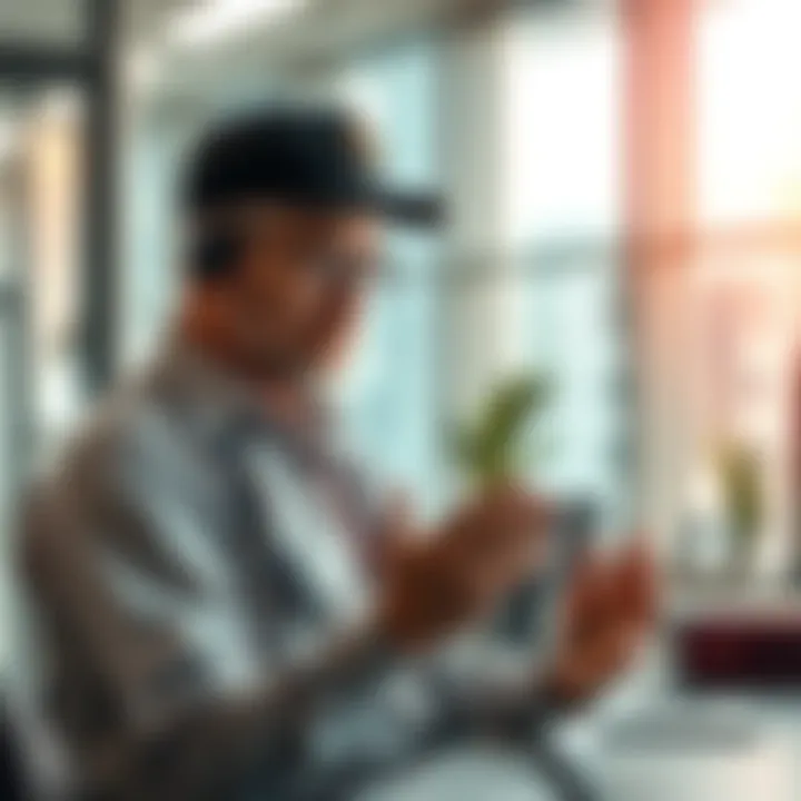A seasoned cryptocurrency expert talks about practical online transaction use cases in a modern office setting.