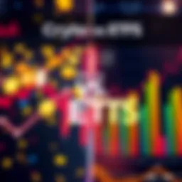 A split screen comparing cryptocurrency symbols and ETF bar charts, illustrating investment options.