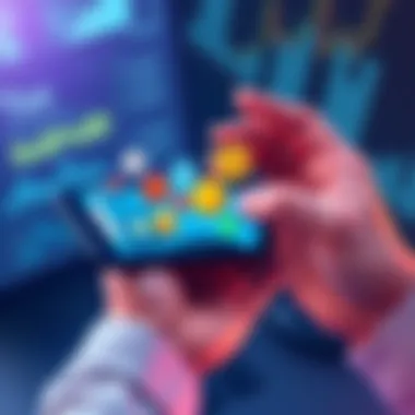 Illustration of a person holding a smartphone with cryptocurrency icons being transferred between two wallets