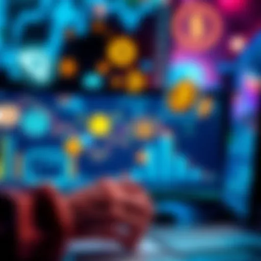 A person looking at various cryptocurrency symbols on a computer screen, representing the basics of digital assets.