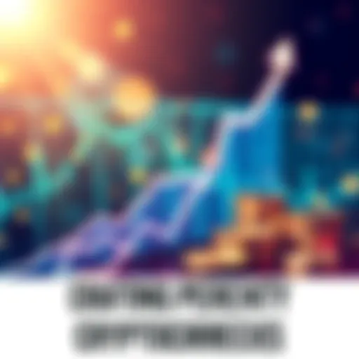 A graph showing upward trends in cryptocurrency values with coins and technology icons in the background.