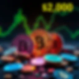 A graphic depicting various cryptocurrency coins alongside a dollar sign, representing investment opportunities.