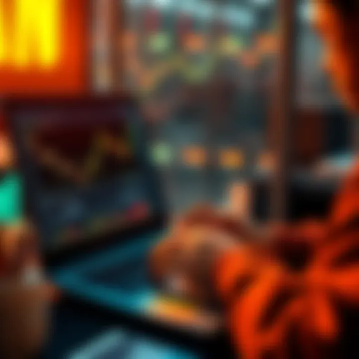 Cryptocurrency strategies A person analyzing cryptocurrency trends on a laptop with charts and graphs displayed, representing market strategies