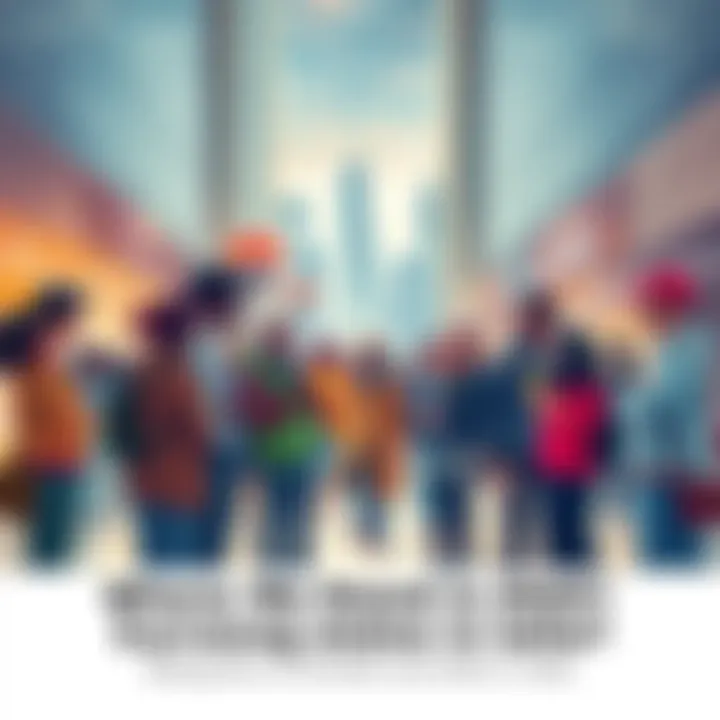 An illustration showing diverse people discussing key issues affecting their lives in a modern city setting in 2025.
