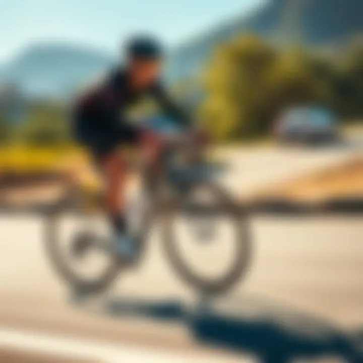 A cyclist riding on a road, varying speed and intensity to improve endurance and strength, demonstrating cycle loading technique.