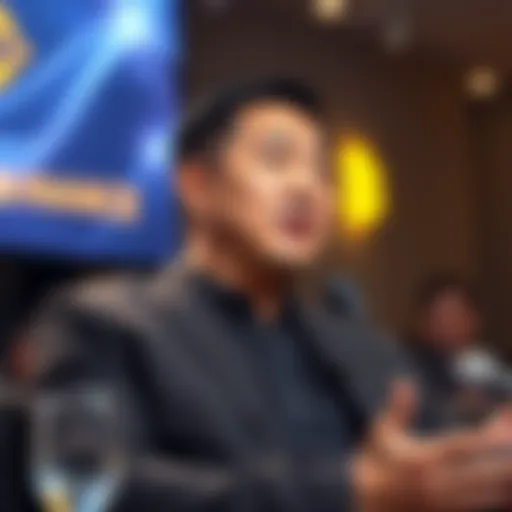 CZ, CEO of Binance, speaking positively about Bitcoin's future potential at a conference.