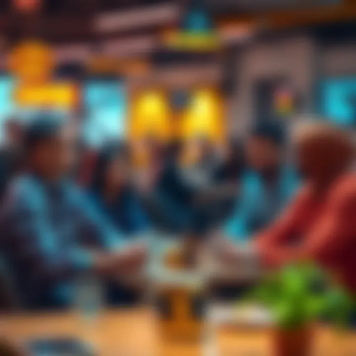 Community members discussing crypto topics and initiatives over coffee