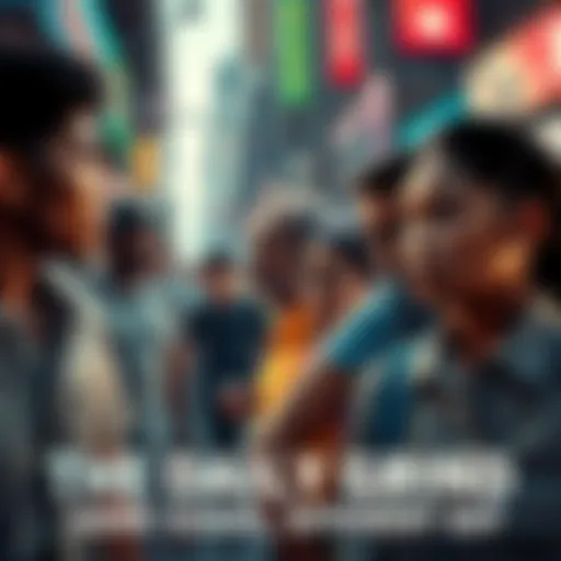 A diverse group of people facing daily challenges in a bustling city, showcasing perseverance and determination.