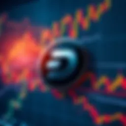 Dash logo against a backdrop of fluctuating market graphs, symbolizing challenges in the cryptocurrency market