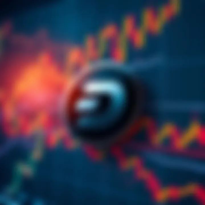 Dash logo against a backdrop of fluctuating market graphs, symbolizing challenges in the cryptocurrency market
