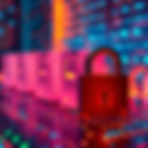 A visual representation of data permanence with digital files and a lock symbolizing privacy concerns on IPFS.
