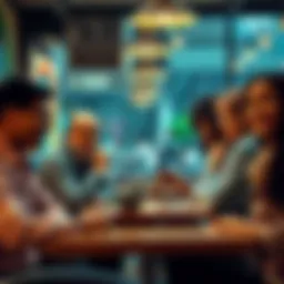 A group of diverse people discussing inflation and economic policies at a coffee shop