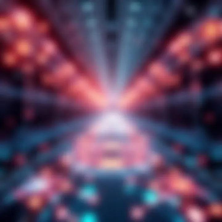 A futuristic digital network representing decentralized systems with interconnected nodes and blockchain symbols