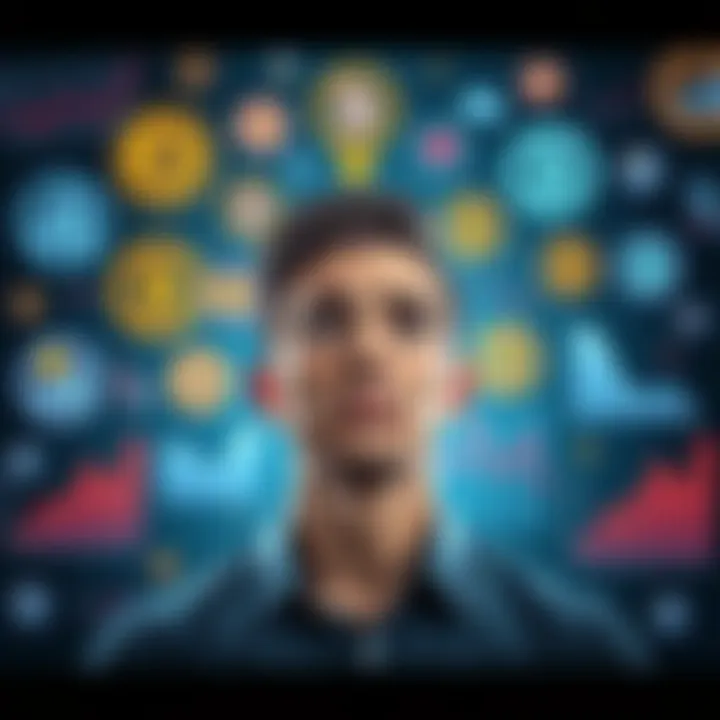 A person looking confused while surrounded by various DeFi protocol icons and financial charts.