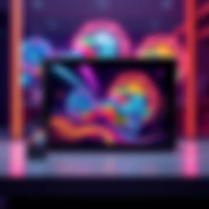 A modern digital frame showcasing colorful NFT artwork on an e-paper display with a mobile app interface beside it.