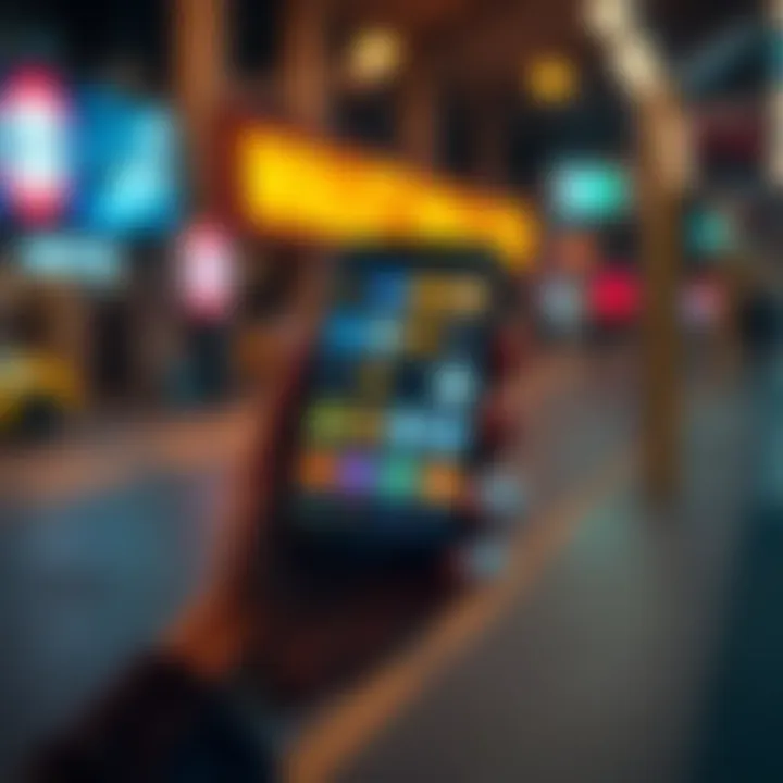 A person holding a smartphone displaying various digital wallet icons on the screen