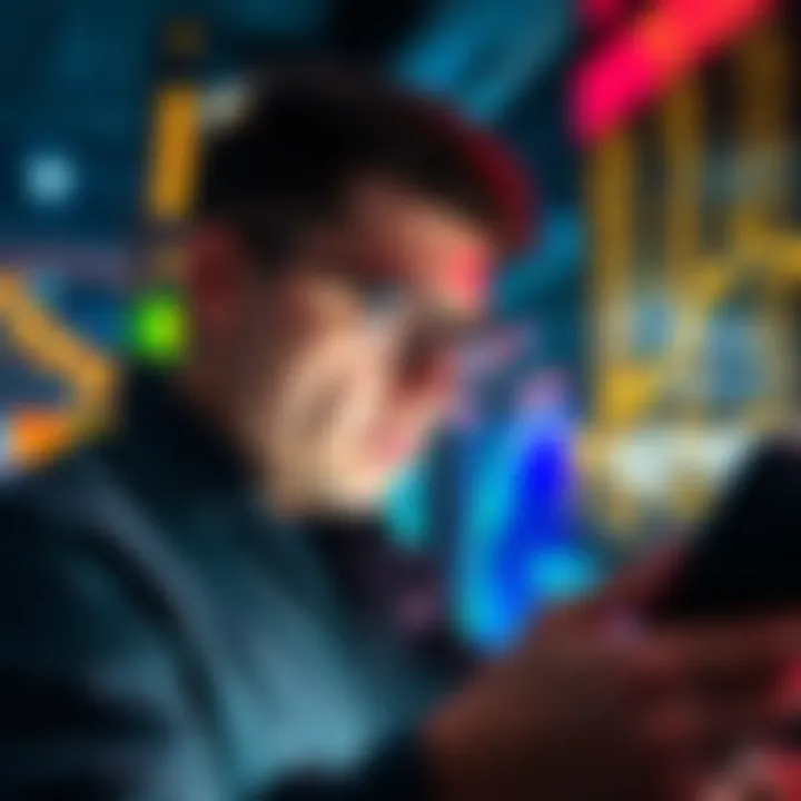 A trader looking frustrated while checking fluctuating gold prices on a phone, representing high spreads and poor service experience.