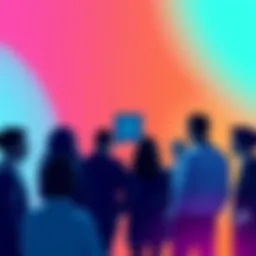 A visual representation of a conversation being blocked, symbolizing the grokblocking phenomenon on the platform X. Show a group of people engaged in dialogue with a block symbol between them.