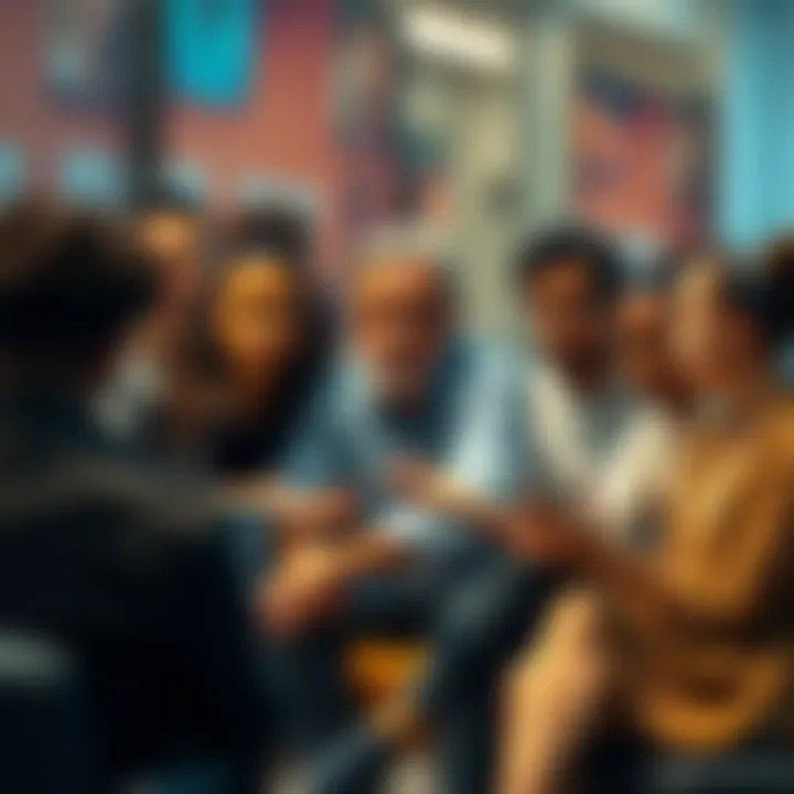 A diverse group of people sitting together, engaging in a discussion about fairness in society, with expressive gestures and concerned expressions.