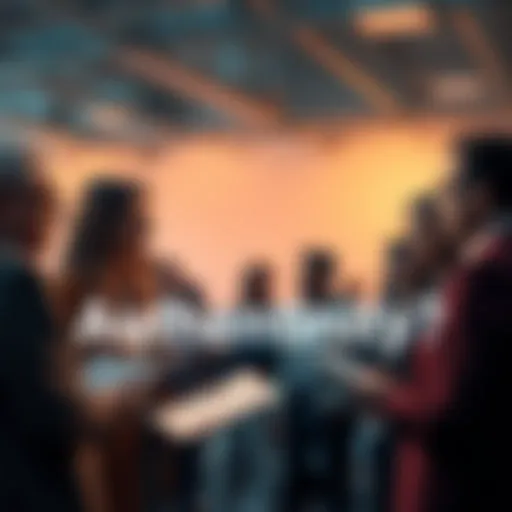 A group of people engaged in a serious conversation about authenticity, with some holding documents and others taking notes.